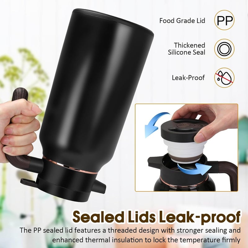 GearRoot 68oz Thermal Coffee Carafe, Stainless Steel Carafes for Hot Liquids 24 Hours, Insulated Coffee Carafes For Keeping Hot Coffee, Hot Water, Tea, Hot Beverage (2 Pack Black) - Image 5
